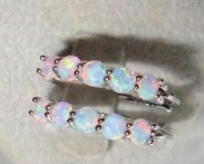 ❤️ 9ct White Gold Opal Hoop Earrings 19 mm Sim Gems Gold Filled .. ❤️.
