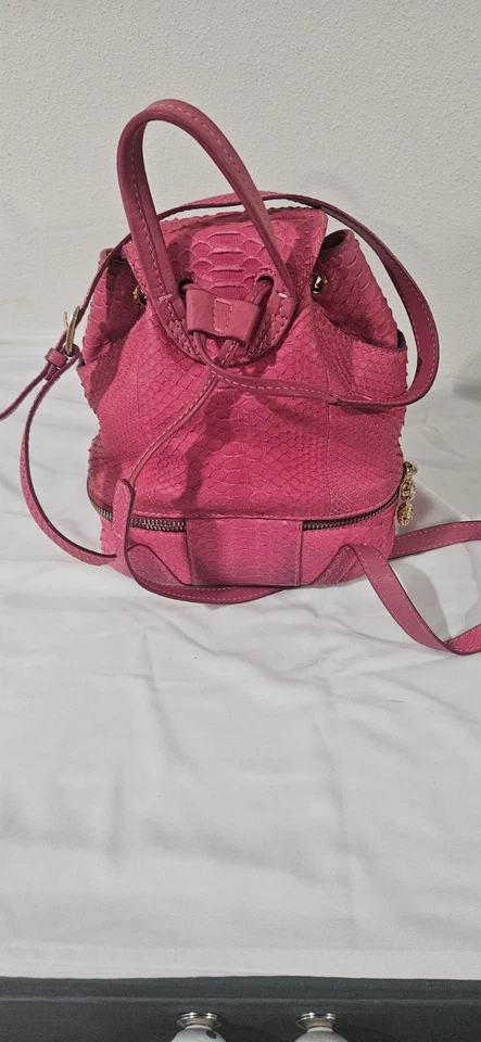 Tyler Ellis Debi Mochila Cartera Bolso de Mano Rosa Pitón Piel de Serpiente Herrajes Dorados Foto 3 de 4