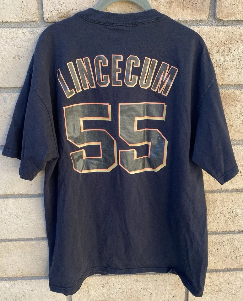 Camiseta Majestic San Francisco Giants Tim Lincecum 55 usada desbotada tamanho GG - Imagem 4 de 4