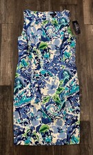 Chaps Sheath Sleeveless Dress Womens Size 14 Blue Floral New $80 Tags