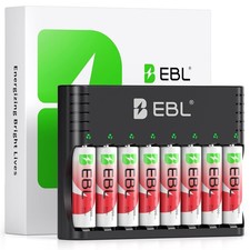 EBL Rechargeable AA Batteries Lithium with Charger, 8 Pack 3000mwh 8 PACK