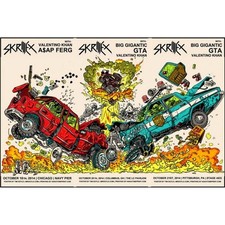 Póster de concierto Skrillex 2014 Car Crash City sin cortar Tim Doyle GTA LOAP Ferg GRANDE