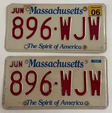2006 Massachusetts License Plate PAIR Spirit of America Slogan 20 Years Old