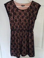 DRESS BeBop lace black 2 layer rose gold stretchy size M cute