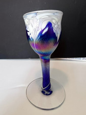 Ron Hinkle WV Hand Blown Artisan Art Glass Wine / Water Goblet Glass Signed