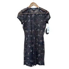 Sheer Floral Mini Dress My Michelle Black M Lettuce Hem NWT VTG