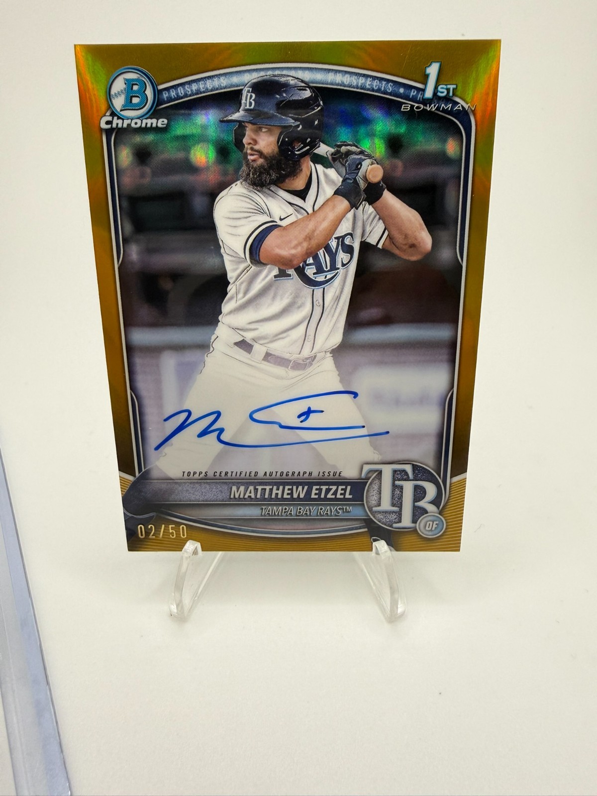 2025 Bowman Chrome 1st - MATTHEW ETZEL - True Gold Auto /50 #CPA-ME Rays