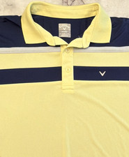 Callaway Opti-Dri Men's L Yellow/Blue/Gray Striped Logo Golf Polo Shirt