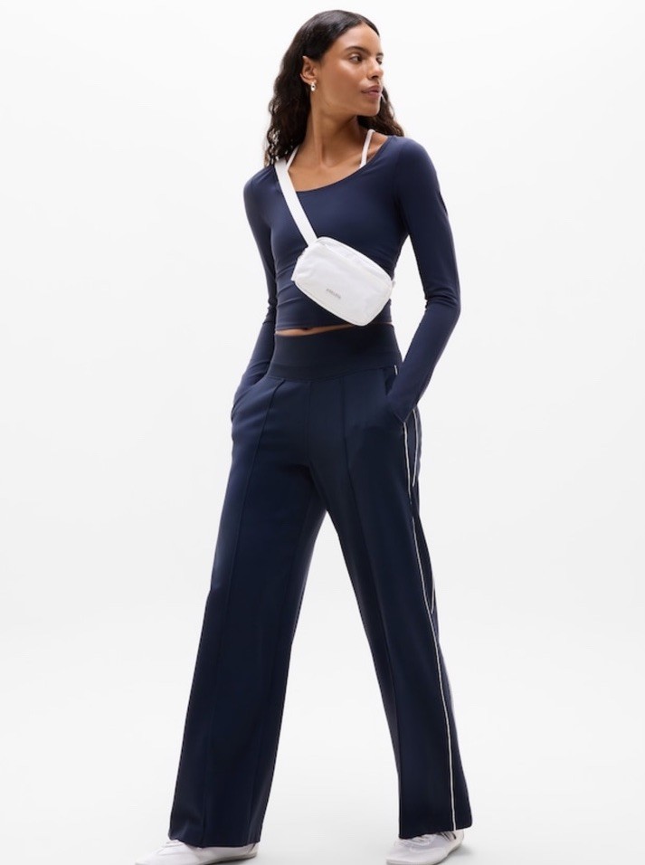 Athleta Venice high rise track stripe wide leg pant- xl- navy- nwt