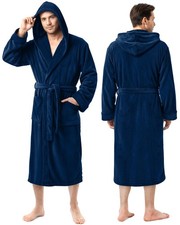 Mens Robe with Hood, Luxury Plush Fleece Hooded Mens Bathrobe, Spa Bath Robe ...