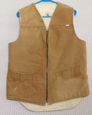 Carhartt Brown Duck Sherpa-Lined Vest MT 100 Cotton Shell Front Zip USA Made