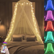 Bed Canopy with Star Lights for Girls Bedroom 100 LED Color Changing Pink Purpl