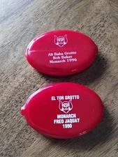 2 - Vtg. Masonic Squeeze Coin Holders, El Tor Grotto – Ali Baba Grotto, QuiKoin