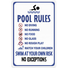 Pool Rules Swim at Your Own Risk Warning Metal Sign Safety Tin Signs for Swimmin