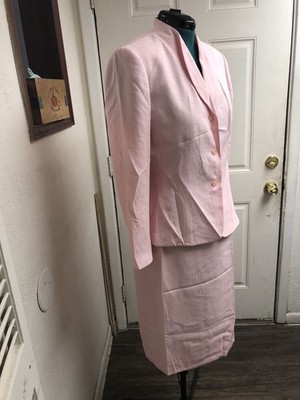 Collections Le Suit Women's Button Jacket Ruffle Skirt Suit Pink Sz 14 NWOT