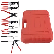 9pcs Car Wire Long Reach Hose Clamp Clip Pliers Fuel Oil Water Hose Removal Tool