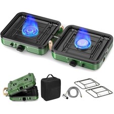 2 Burner Camping Stove, 20000 BTU Propane Camp Stove Portable Folding Gas Tra...