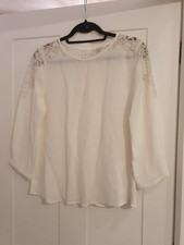 river island ivory white beaded shoulder blouse tunic size 10 boho hippy