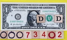 UNC 73402 Ardmore Oklahoma ￼Zip Code 0s Fancy Serial Number $1 Dollar Bill CRISP