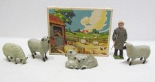 BRITAINS FARM 1950's LEAD FIGURE SET W/ BOX 1 SHEPHERD 1 RAM 2 SHEEP no. 5006