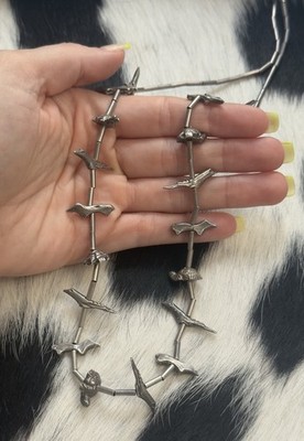 Native American Sterling Silver Story Teller Fetish Necklace 25  50G Bird Turtle