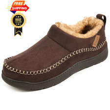 Zizor Men's Moccasin Fuzzy Slippers  Warm Winter Wide House Shoes 11, Coffee