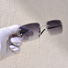 Cartier rimless sunglasses piccadilly glasses Diamond Cut BIG C silver Frame