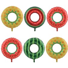 Summer-Themed Inflatable Pool Float-Shaped Foil Balloons - Watermelon, Pineap...
