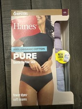 Hanes Pure Women 6 Pack 100 Organic Cotton Briefs Tagless Size 5 Small