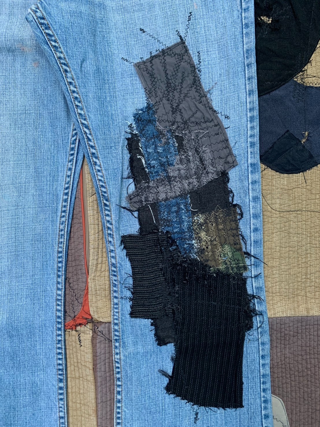 Thrashed Vintage Levis 527 Flared Patchwork Jeans… - image 2