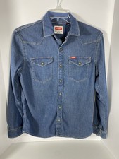 Wrangler Western Denim Snap Shirt Mens M Medium Blue Pearl Snap Cowboy Workwear