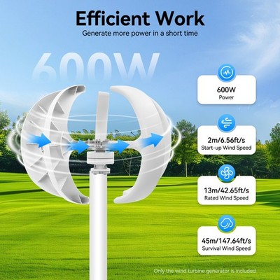 600W 24V Vertical Axis Wind Power Turbine Generator Controller Home Windmill