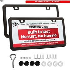 Protective Matte Black License Plate Frames - 2 Pack Universal Fit For All Cars