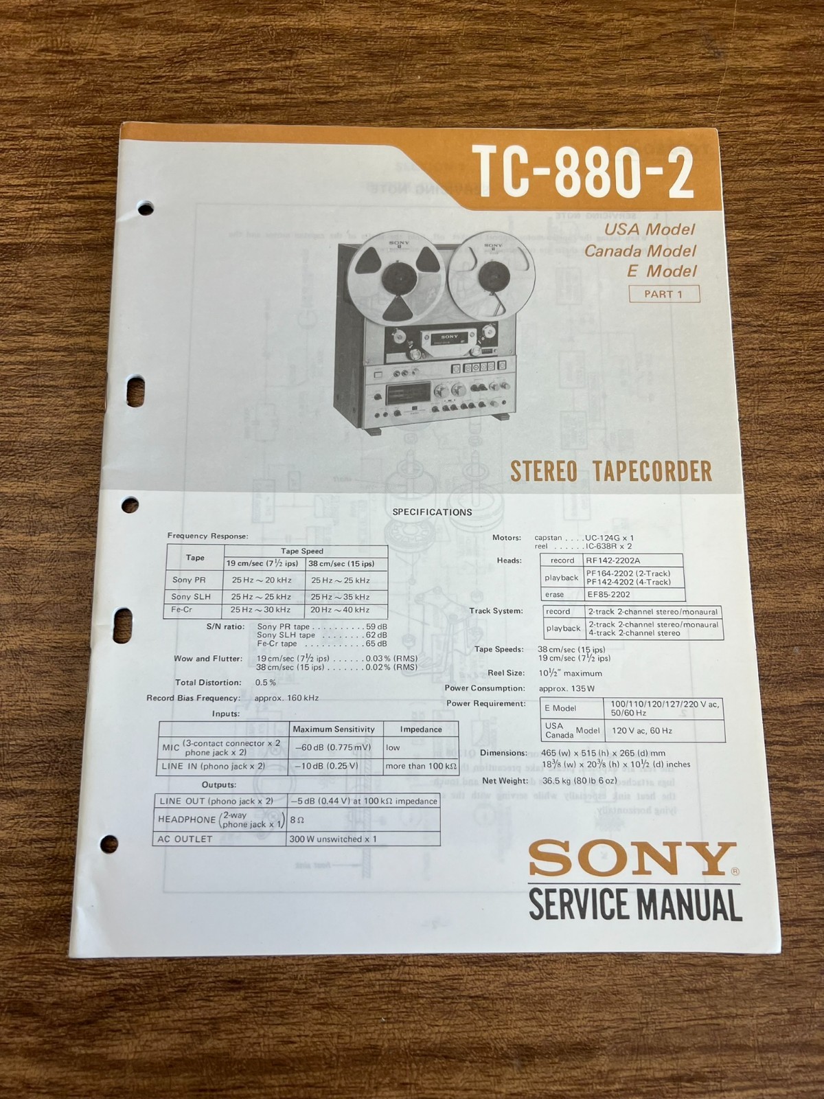 Original SONY TC-880-2 Tape Deck Service Manual / Schematic