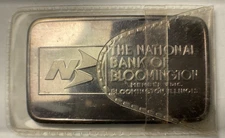 Vintage The National Bank of Bloomington, IL One Ounce 1oz .999 Fine Silver Bar