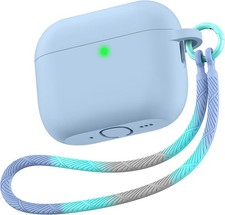 Matekxy for AirPods Pro 3 Case 2025 Cute Silicone Blue Cover Lanyard Keychain