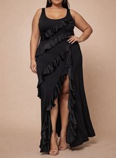 PrettyLittleThing Plus Ruffle Dress Women’s 24 Black Maxi Clubwear Baddie Y2K