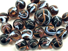 25 Glass Marbles ROCKET Brown/White Transparent Taw Mib Shooter