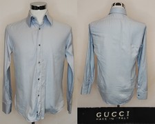 Gucci Cotton Twill Button Up Shirt Men's 15 1/2 Light Blue Made in Italy #Z5764