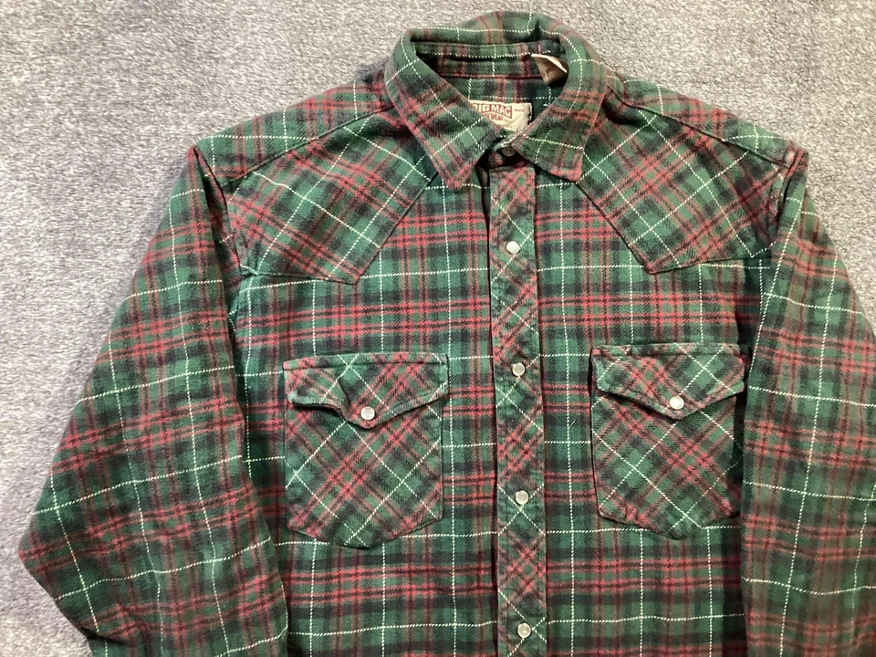 Camisa Big Mac De Colección Para Hombres Mediana Verde Rojo Franela a Cuadros Western Años 70 EE. UU. Foto 2 de 4