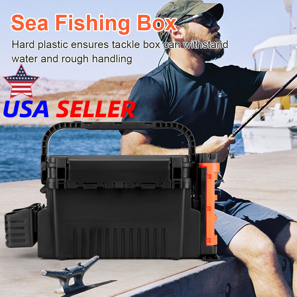 Dual-layer Fishing Tackle Box Large Storage Fishing Box W/ Rod Holde, Cup Holder