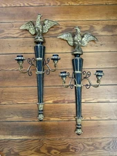 Pair MCM Carved and Gilt Eagle Wall Candle Sconces Federal Styling 26" READ NOTE
