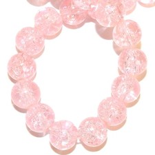 G419 Pink 8mm Round Crackle Glass Beads 15"