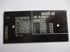 Typenschild Schild für VW Scirocco 1 u. 2 Corrado VR6  Typ 531 S76 56i
