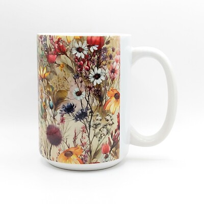 Wild Flowers Coffee Tea Mug Cup Ceramic 15 Oz Ceramic Floral Pattern by Mugzan