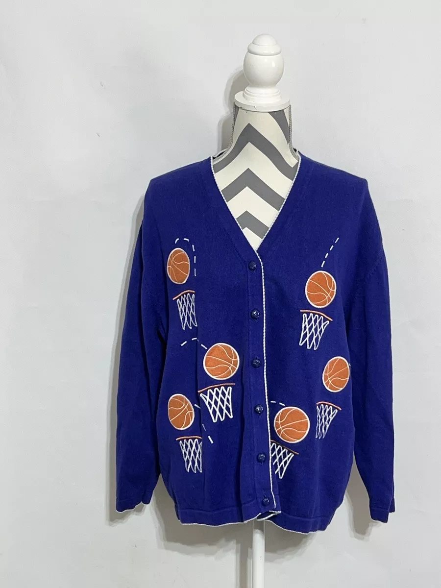 Terrazzo Cardigan Sweater 1XL Women Basketball Sports Blue White