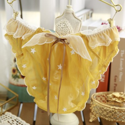 Japanese Mori Girl Underwear Chiffon Sweet Briefs Bow ruffles Underpants Panties