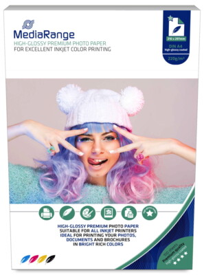 100 Mediarange Blatt Fotopapier DIN A4 high glossy glänzend einseitig 220 g/m²