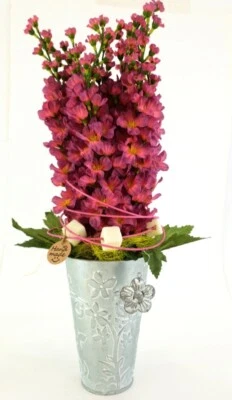 Gesteck Kunstblume Rosa Blüten Metallgefäß 25 cm Hoch Dekoration - Bild 1 von 4