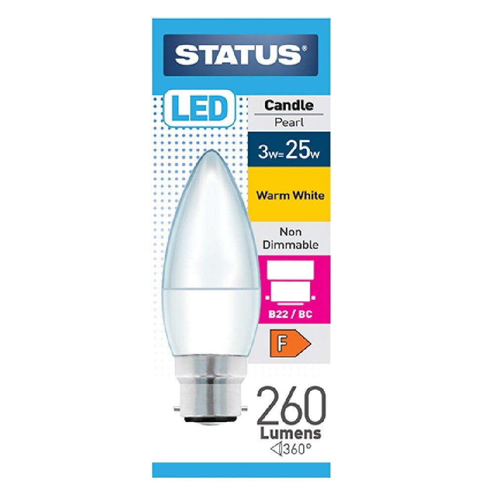 Status 3W (=25W) BC Candle Opal Warm White LED Light Bulb